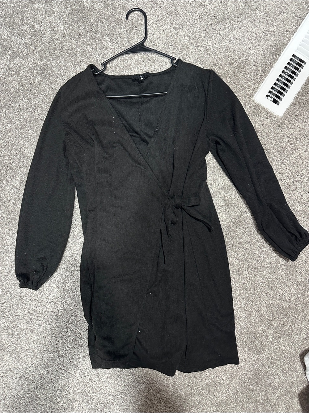 Women’s Black Long Sleeve Wrap Dress with Side Tie